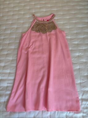 Lilly Pulitzer Pink Halter Dress with Gold Lace